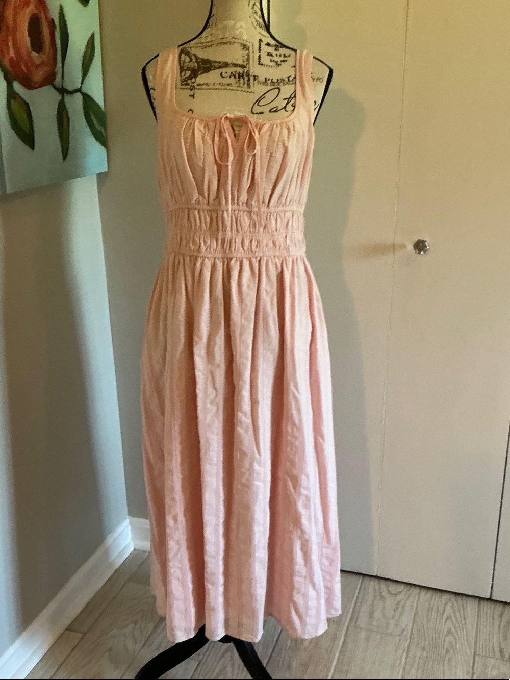 Women’s Pink Smocked Midi Dress - Sleeveless,size Medium Universal  Thread NWT
